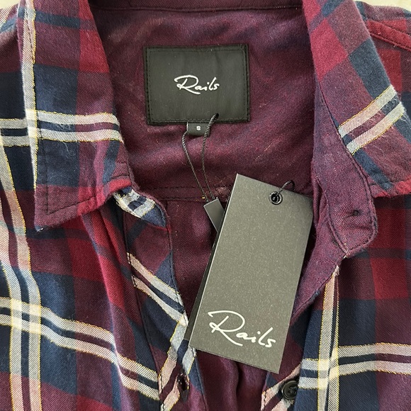 NEW - RAILS Hunter Plaid Flannel Gemini Shirt in Cranberry Honey Lurex - Picture 5 of 11